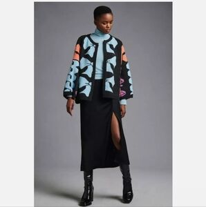 Anthropologie Bel Kazan Graphic Bow Kimono Sweater Multi Color One Size